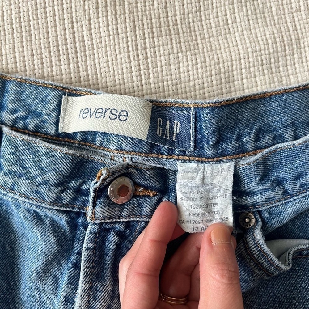 Vintage 90s Gap Reverse Tapered Jeans Womens 14 Ankle Blue Denim Made USA - Picture 10 of 16